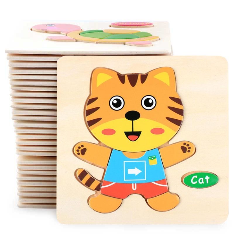 3D Wooden Animal & Vehicle Puzzle – Early Learning Jigsaw Toy for Kids
