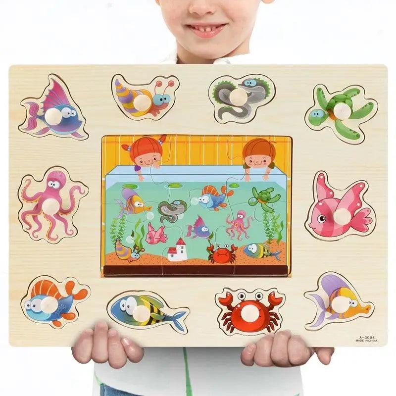 3D Colorful Geometry Wood Puzzle – Montessori Shape Cognition Toy for Kids