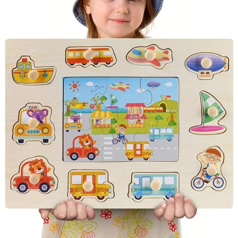 3D Colorful Geometry Wood Puzzle – Montessori Shape Cognition Toy for Kids