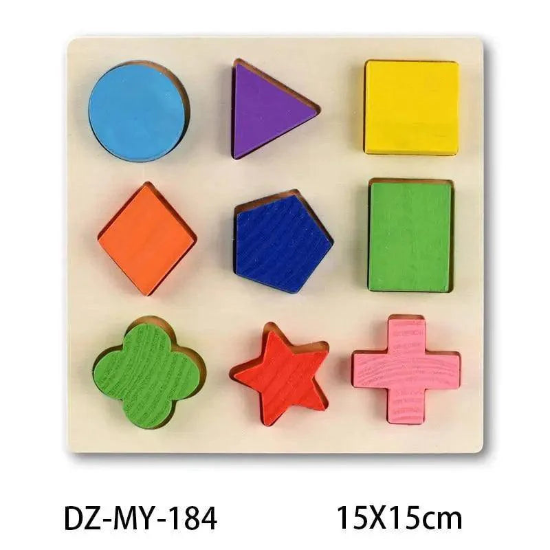 3D Colorful Geometry Wood Puzzle – Montessori Shape Cognition Toy for Kids