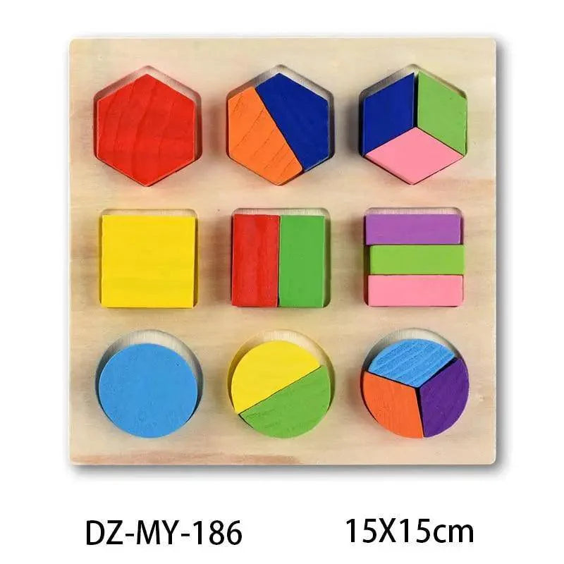 3D Colorful Geometry Wood Puzzle – Montessori Shape Cognition Toy for Kids