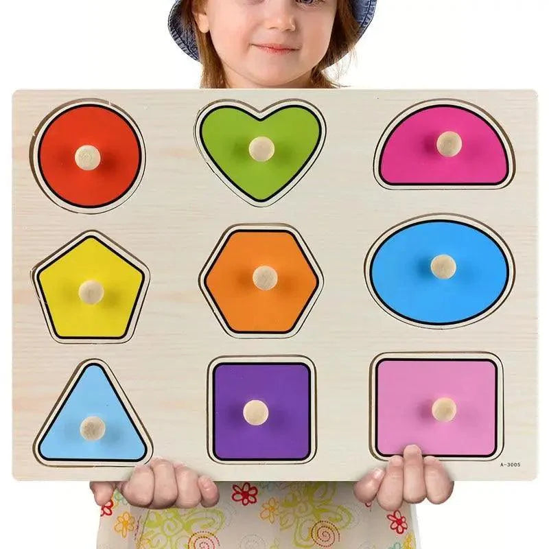3D Colorful Geometry Wood Puzzle – Montessori Shape Cognition Toy for Kids
