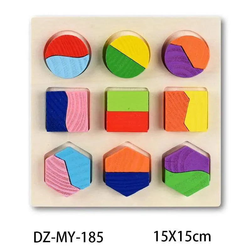 3D Colorful Geometry Wood Puzzle – Montessori Shape Cognition Toy for Kids